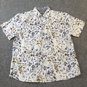 Carbon2Cobalt Shirt Mens Large White Blue Brown Floral Linen Button Up Casual